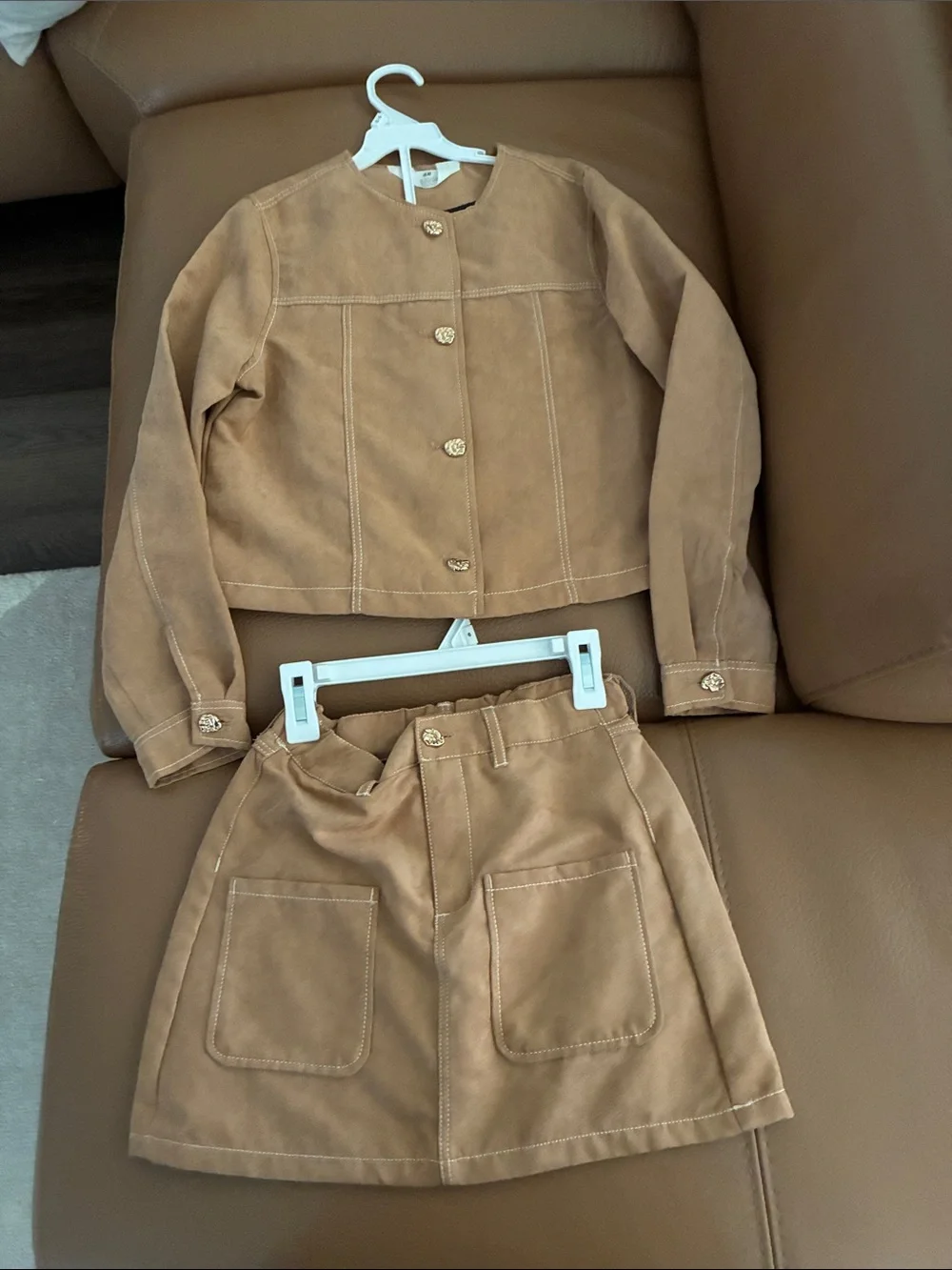 H&M Children's Tan Suede-Look Jacket & Skirt Set size 10